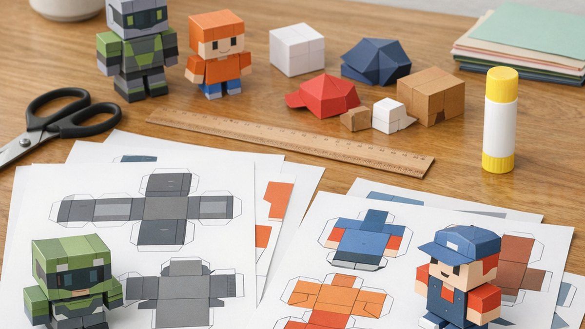 Ilustración editorial de papercraft para imprimir