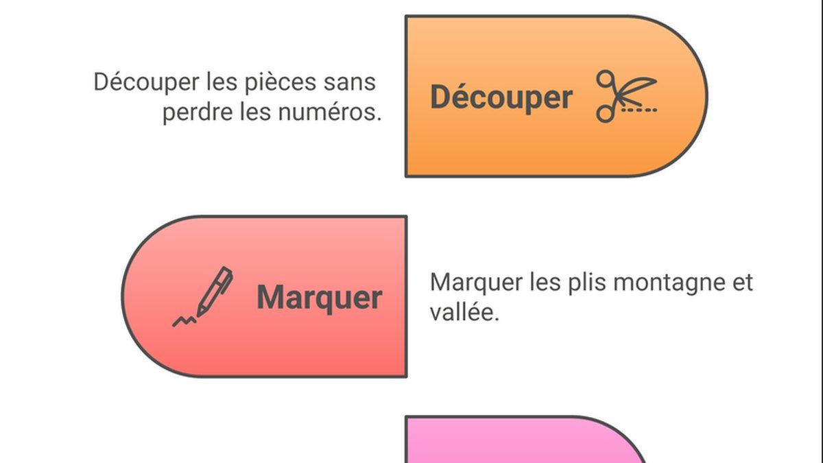 Étapes de montage d’un dragon papercraft en papier