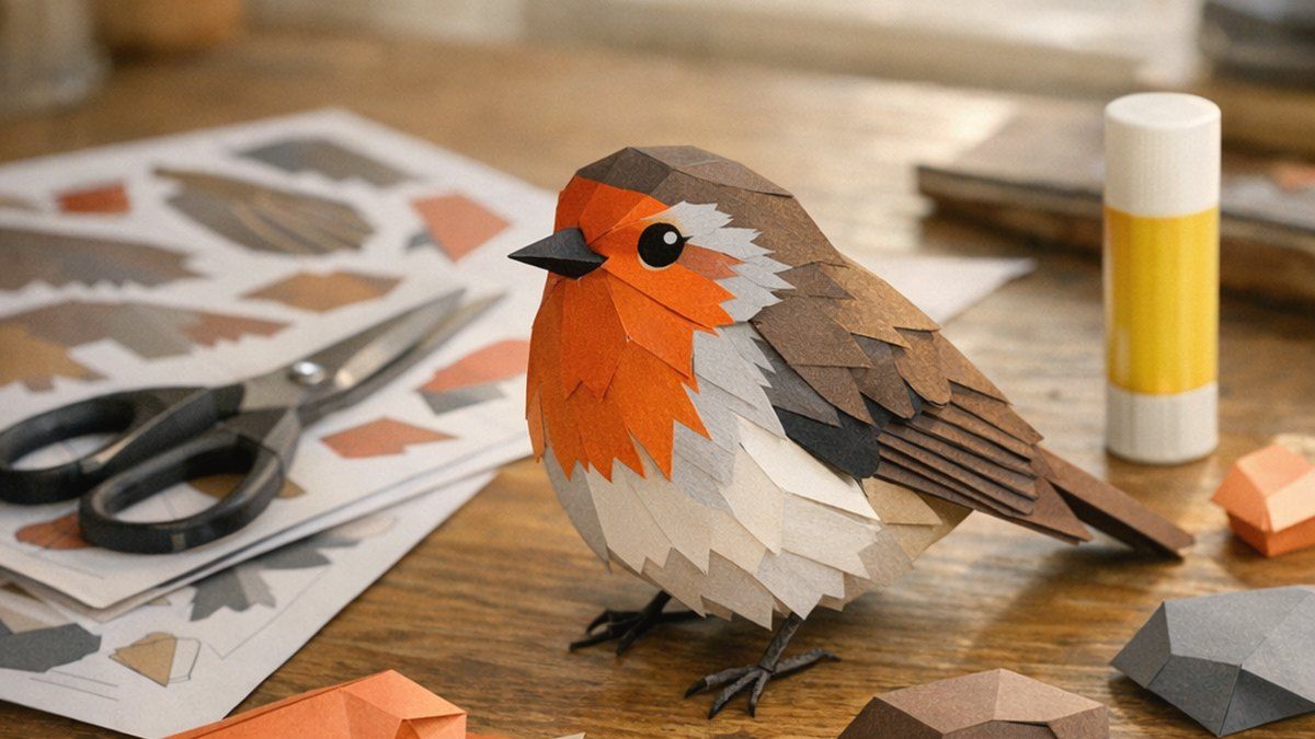 Ilustración editorial de papercraft para imprimir