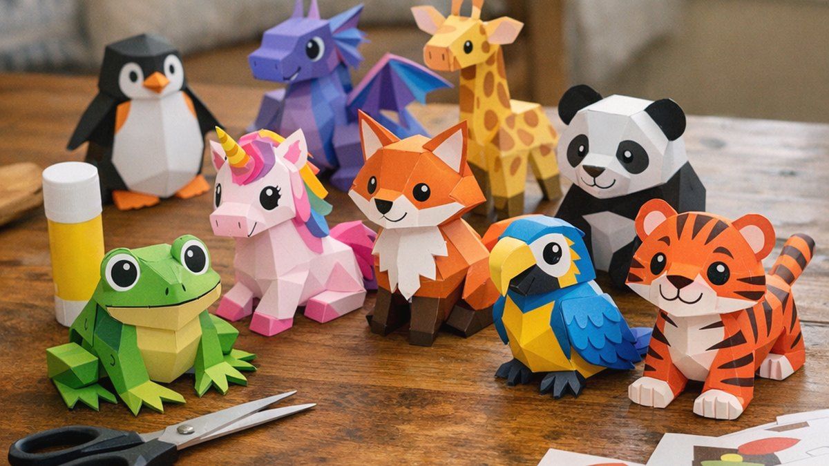 Ilustración editorial de papercraft para imprimir