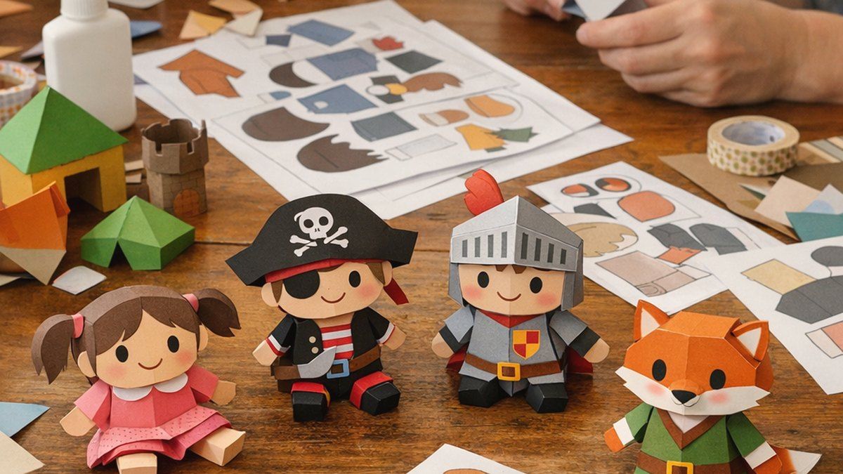 Ilustración editorial de papercraft para imprimir
