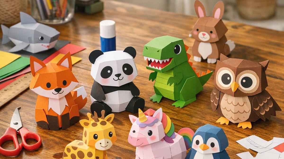 Ilustración editorial de papercraft para imprimir