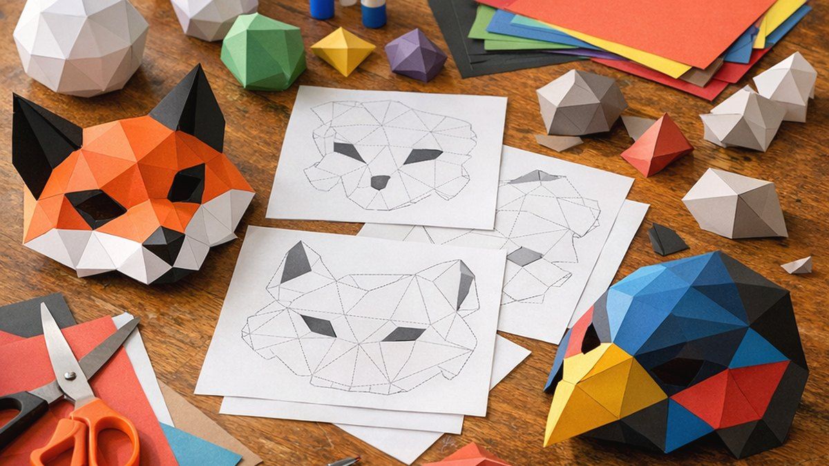 Las máscaras geométricas de papel para fiestas se montan fácil