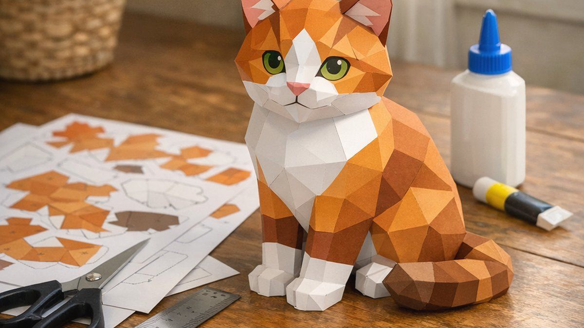 Las plantillas de gato papercraft facilitan figuras 3D