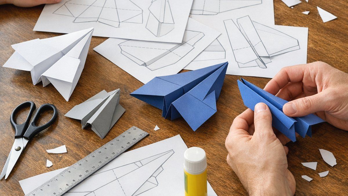 Los aviones de papel para armar se imprimen y montan fácilmente
