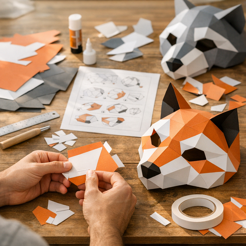 Cómo montar una máscara geométrica de papel paso a paso