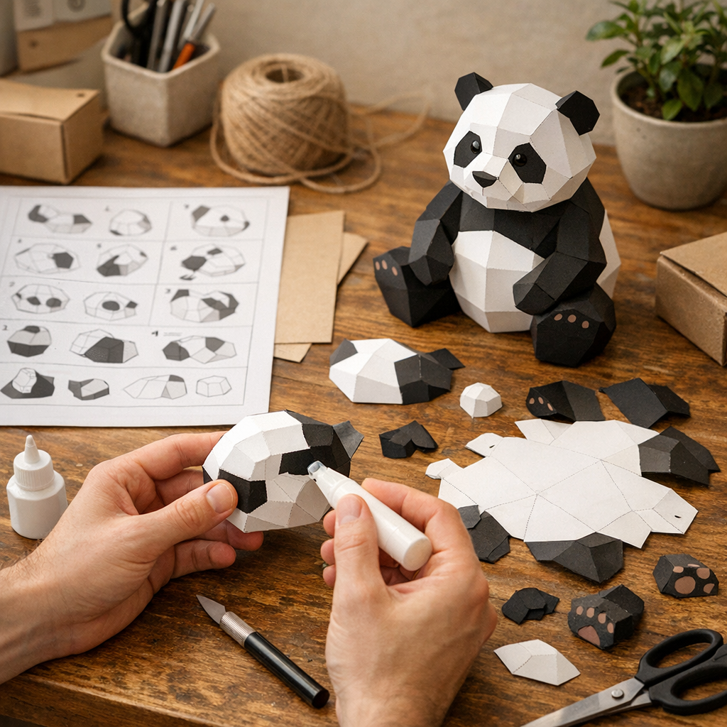 Cómo montar un panda papercraft paso a paso