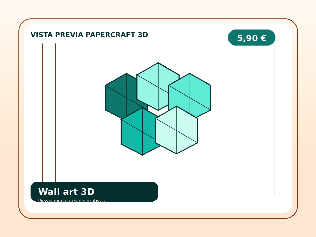 Vista previa ilustrada de Decoración pared papercraft 3D