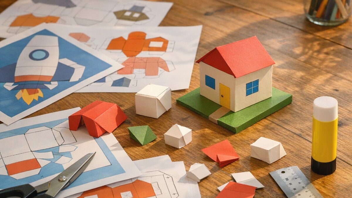 Una paper craft plantilla facilita montar figuras de papel