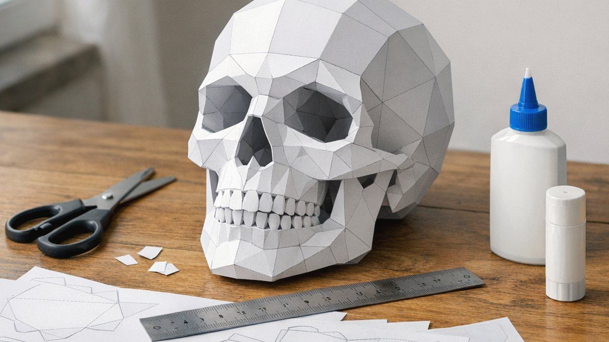 Una plantilla de cráneo papercraft ayuda a montar una figura 3D
