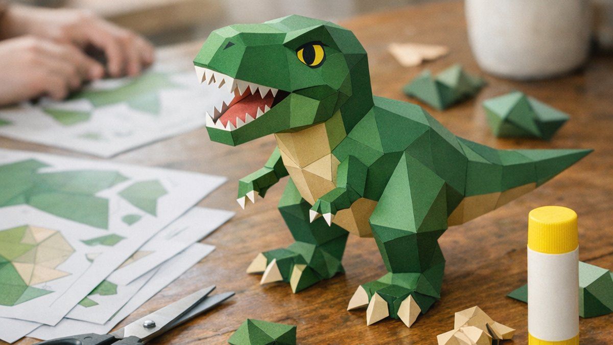 Una plantilla de papercraft dinosaurio ayuda a montar figuras 3D